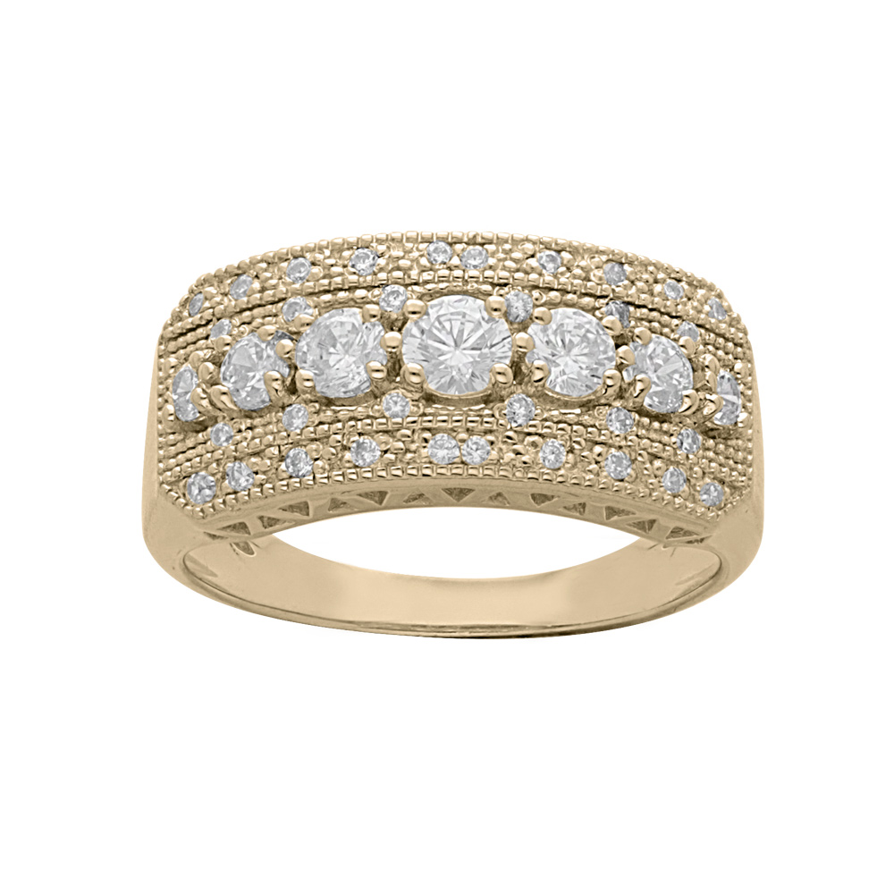 Bague en plaqu or grande taille large orne d\'oxydes blanc sertis - Vue 1