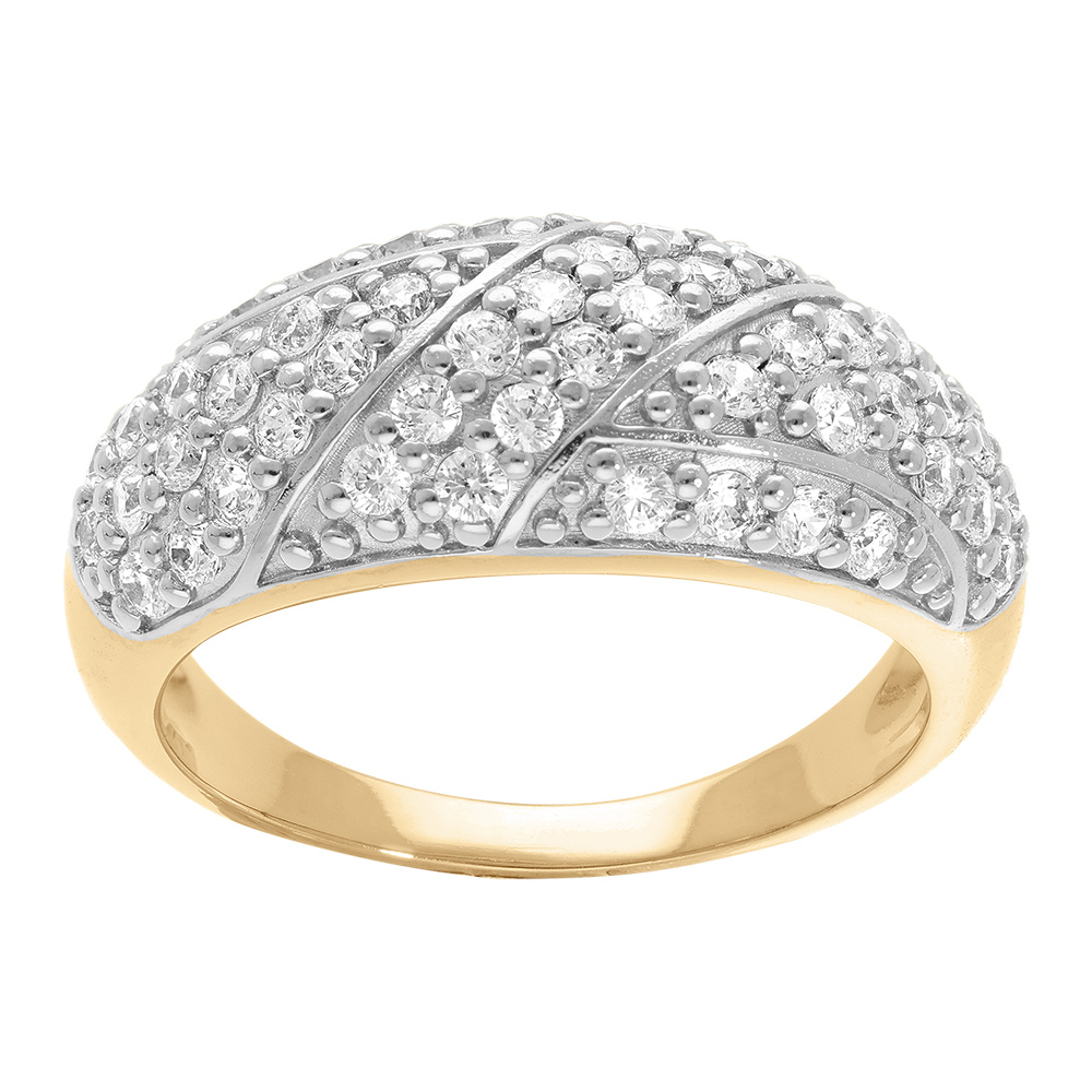 Bague en plaqu or grande taille pav oxydes blancs sertis - Vue 1