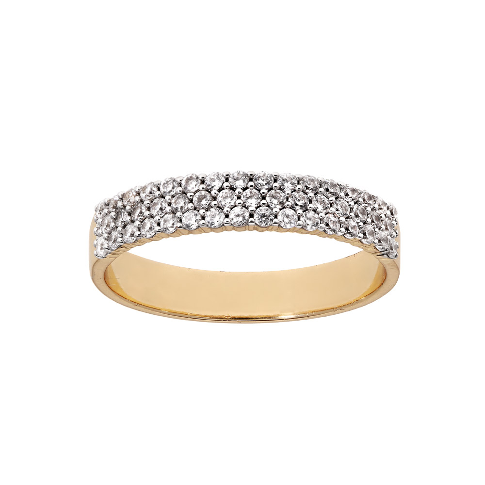 Bague Plaquée Or Jaune - Taille 55 - Sertie De 30 Zirconiums Blancs - Neuve Jamais Portée