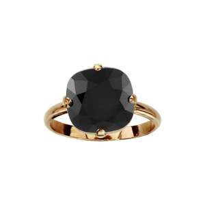 Bague en plaqué or gros oxyde carré noir serti 4 griffes - Vue 1