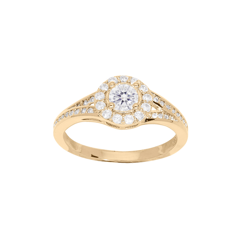 Bague en plaqu or gros oxyde rond et oxydes blancs sertis - Vue 1