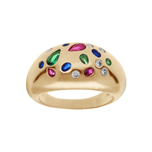 Bague en plaqu or jonc avec oxydes multi couleurs - Vue 1