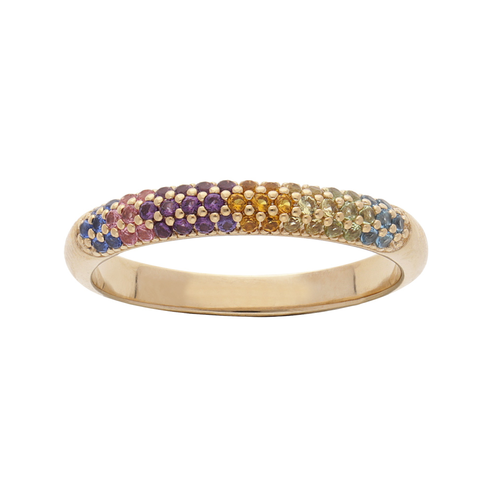 Bague en plaqu� or jonc avec oxydes multi couleurs sertis - Vue 1