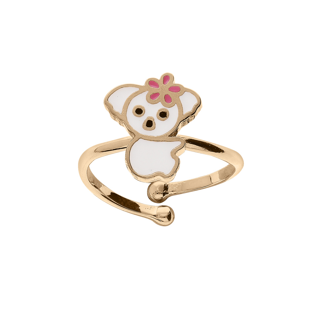 Bague en plaqu or koala blanc rglable - Vue 1