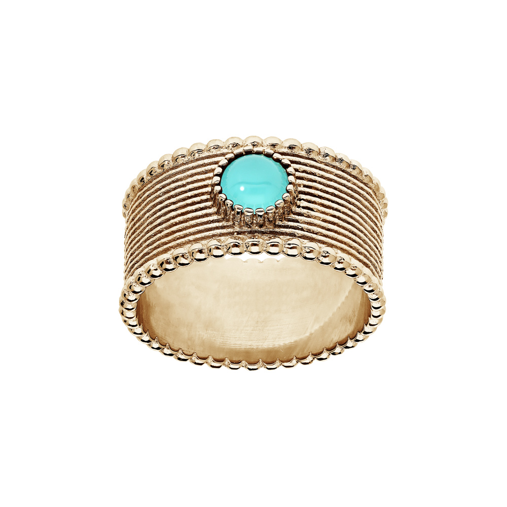 Bague en plaqu� or large stri�e avec pierre de synth�se Amazonite - Vue 1
