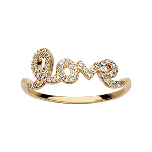 Bague en plaqué or love en oxydes blancs sertis - Vue 1