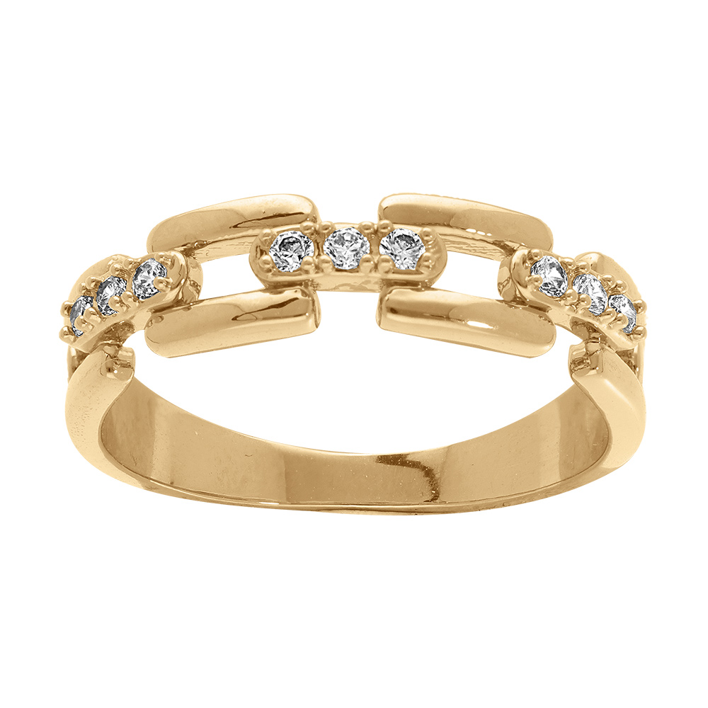 Bague en plaqu� or � maillons modernes sertis d\'oxydes blancs - Vue 1