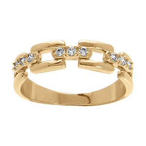 Bague en plaqu� or � maillons modernes sertis d'oxydes blancs