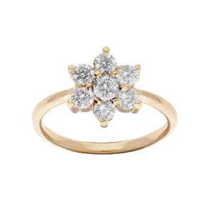 Bague en plaqu or marguerite avec oxyde blanc et contour oxydes blancs sertis - Vue 1