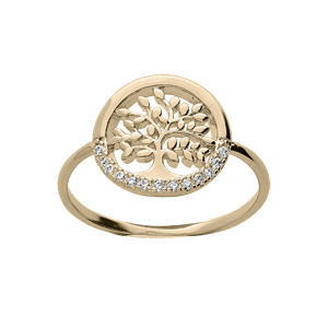 Bague en plaqu or motif arbre de vie et oxydes blancs sertis - Vue 1