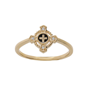 Bague en plaqu or motif croix avec oxydes blancs sertis - Vue 1