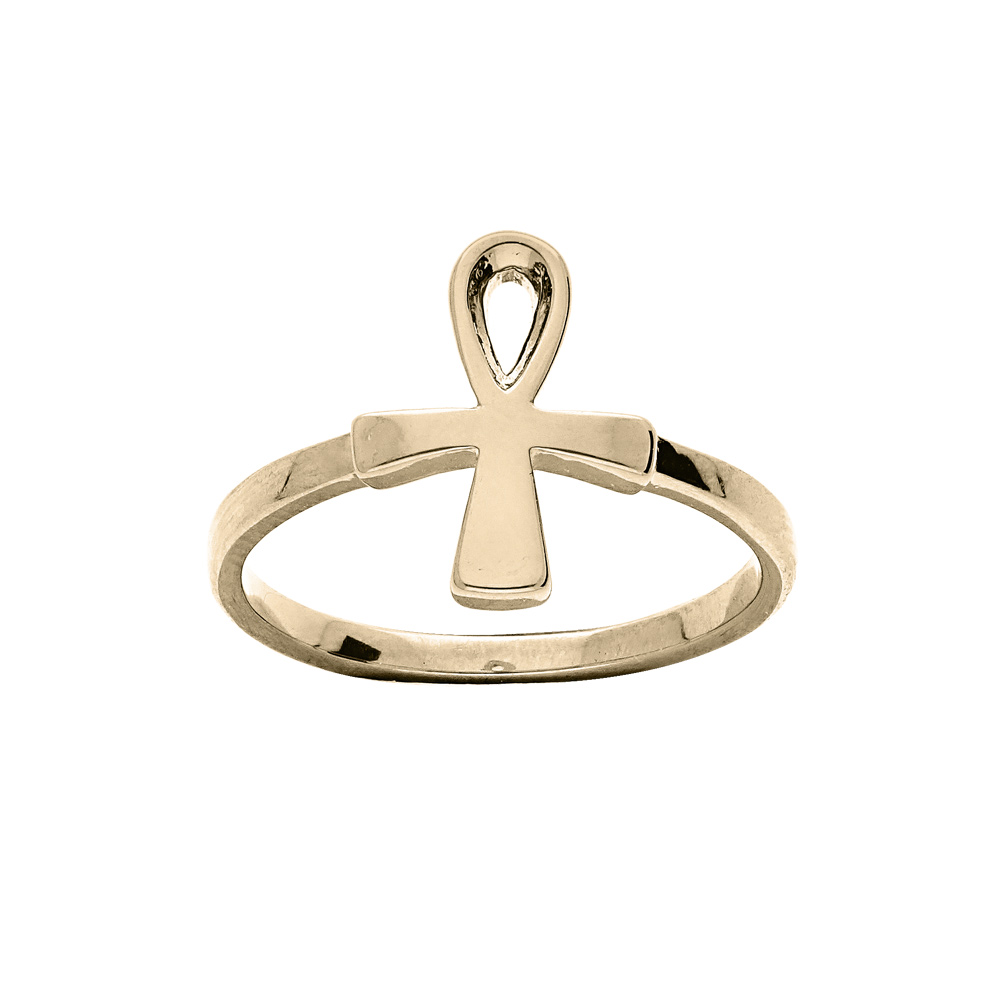 Bague en plaqu� or motif croix lisse - Vue 1