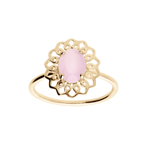 Bague en plaqu or motif fleur avec pierre rose - Vue 1