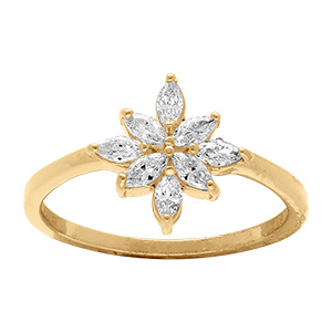 Bague en plaqu� or motif fleur orn� d'oxydes blancs