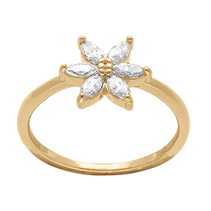 Bague en plaqu� or motif fleur six p�tales orn�s d'oxydes blancs