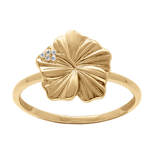 Bague en  plaqu� or motif fleur textur� et oxydes blancs