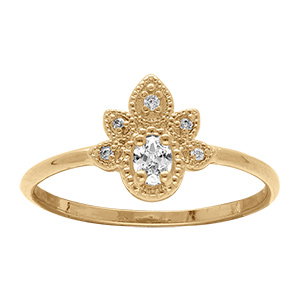 Bague en plaqu� or motif ornement serti d'oxydes
