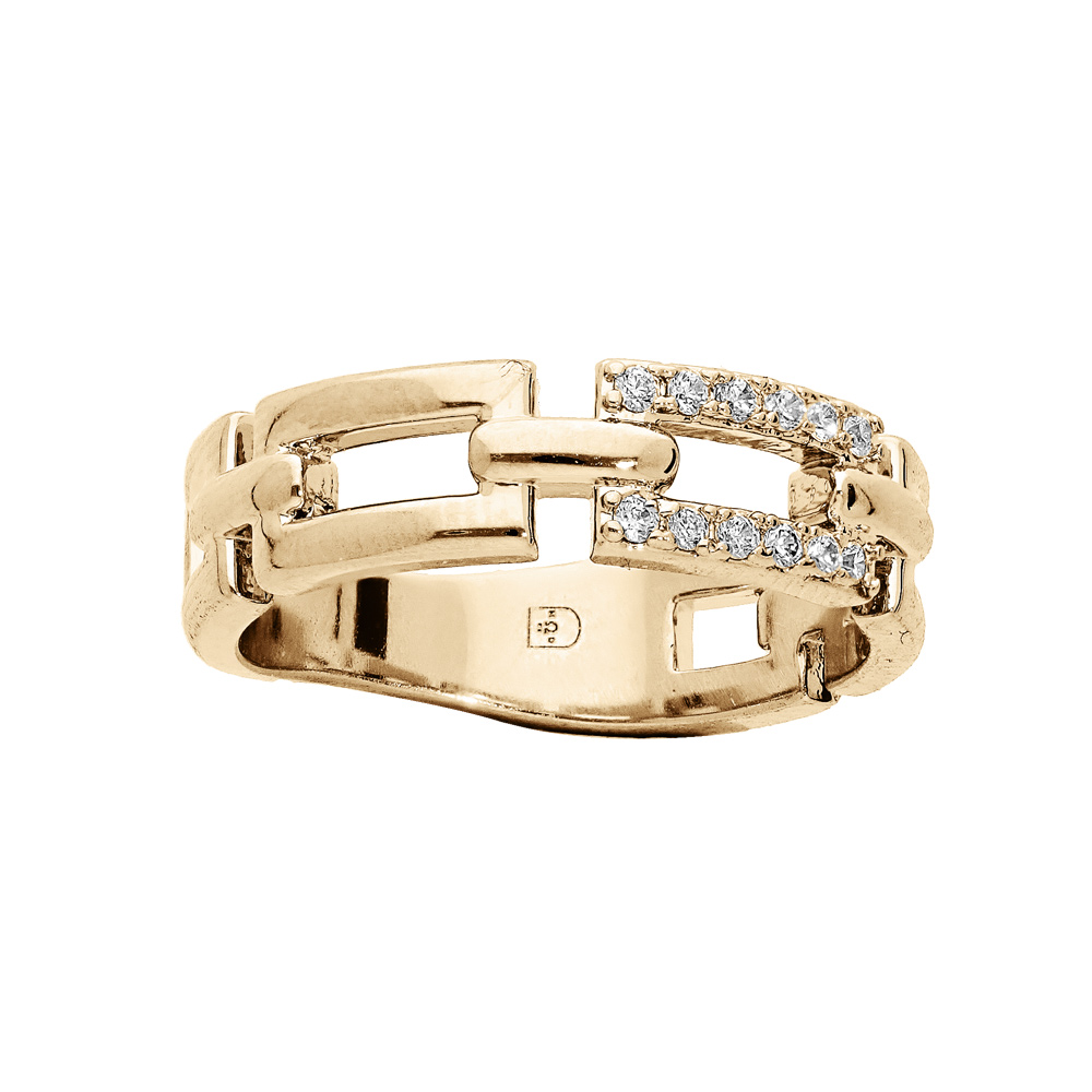 Bague en plaqu� or motif rectangles �vid�s et oxydes blancs sertis - Vue 1