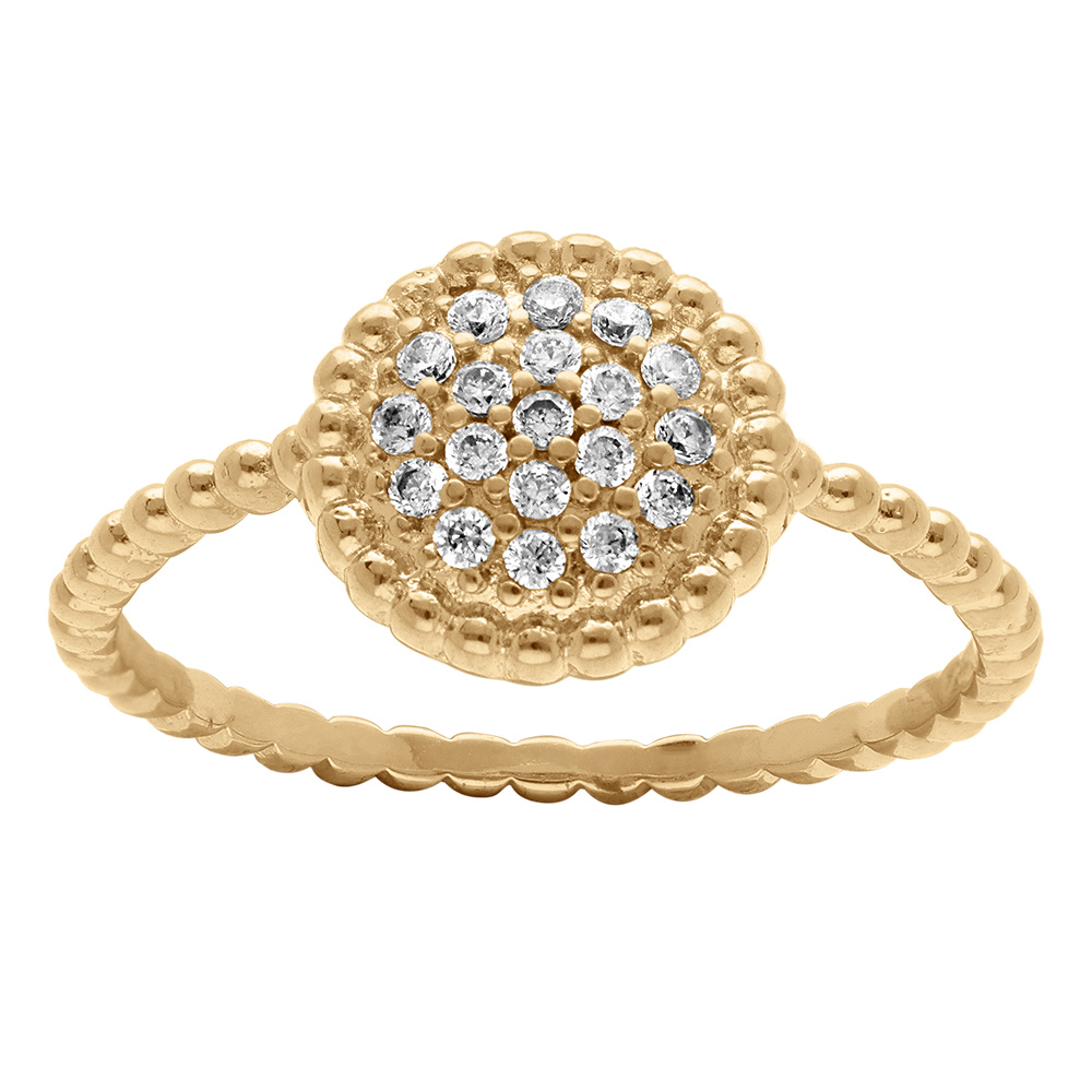 Bague en plaqu� or motif rond pav� d\'oxydes blancs - Vue 1