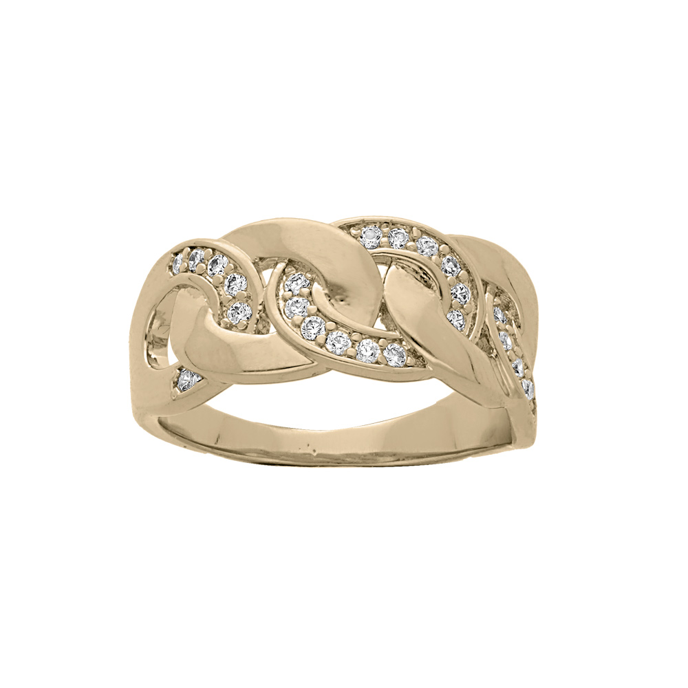 Bague en plaqu� or motif type maille entrelac�e avec oxydes blancs sertis - Vue 1