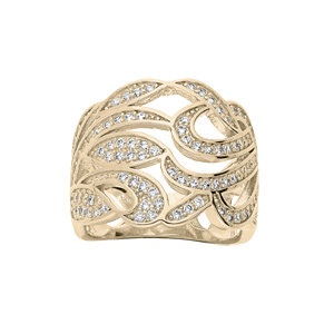 Bague en plaqu or motif volutes paves d\'oxydes blancs sertis - Vue 1