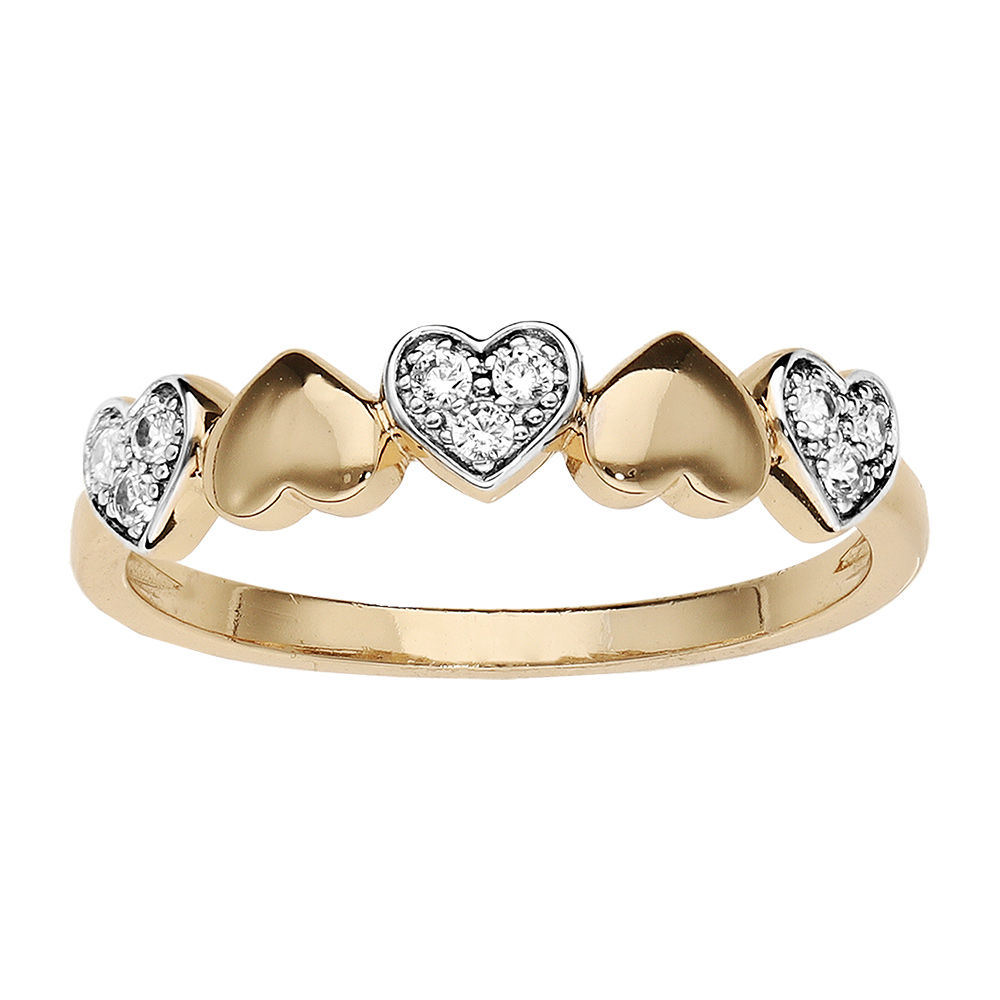 Bague en plaqu� or multi coeurs lisses et oxydes blancs sertis - Vue 1