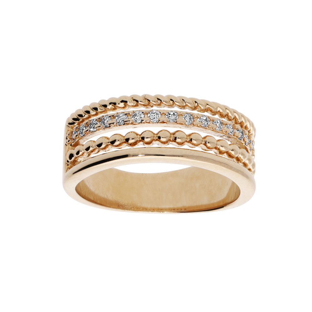 Bague en plaqu� or multi rangs perl�s et oxydes blancs sertis - Vue 1