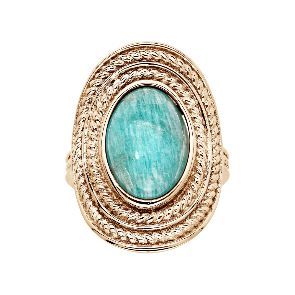 Bague en plaqu� or ovale avec pierre Amazonite v�ritable - Vue 1