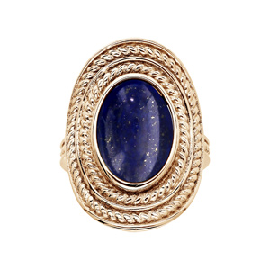 Bague en plaqu or ovale avec pierre Lapis Lazuli vritable - Vue 1