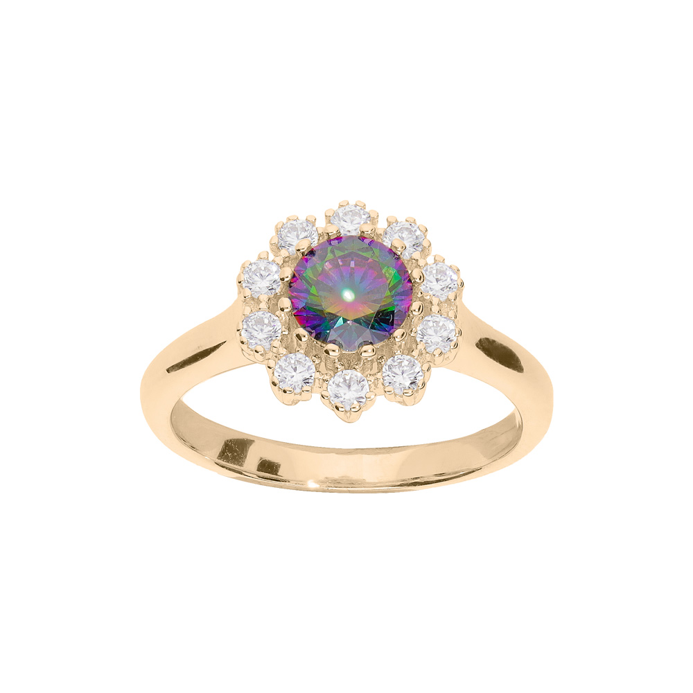 Bague en plaqu� or oxyde arc en ciel mystique contour oxydes blancs sertis - Vue 1