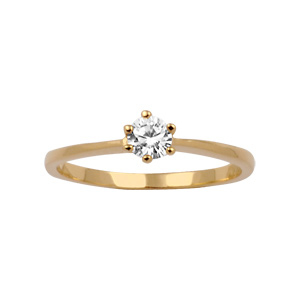 Bague en plaqu or oxyde blanc solitaire serti 6 griffes - Vue 1