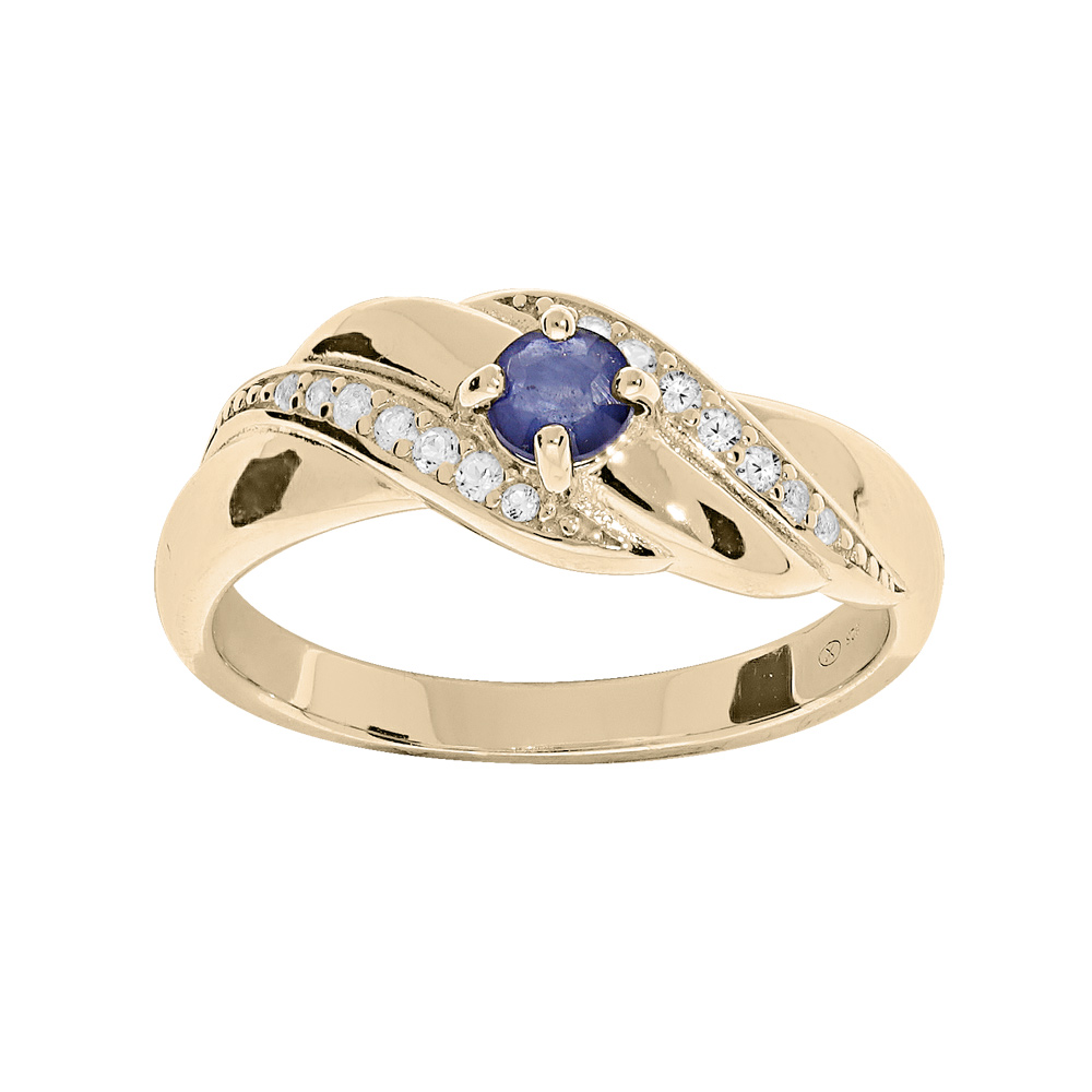 Bague en plaqu� or oxydes bleu et rails d\'oxydes blancs sertis - Vue 1