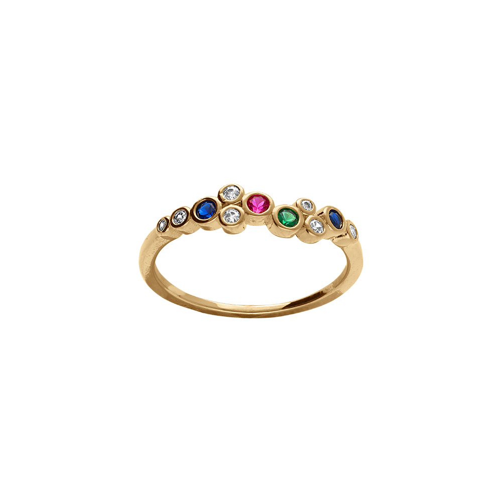 Bague en plaqu� or oxydes multi couleurs - Vue 1
