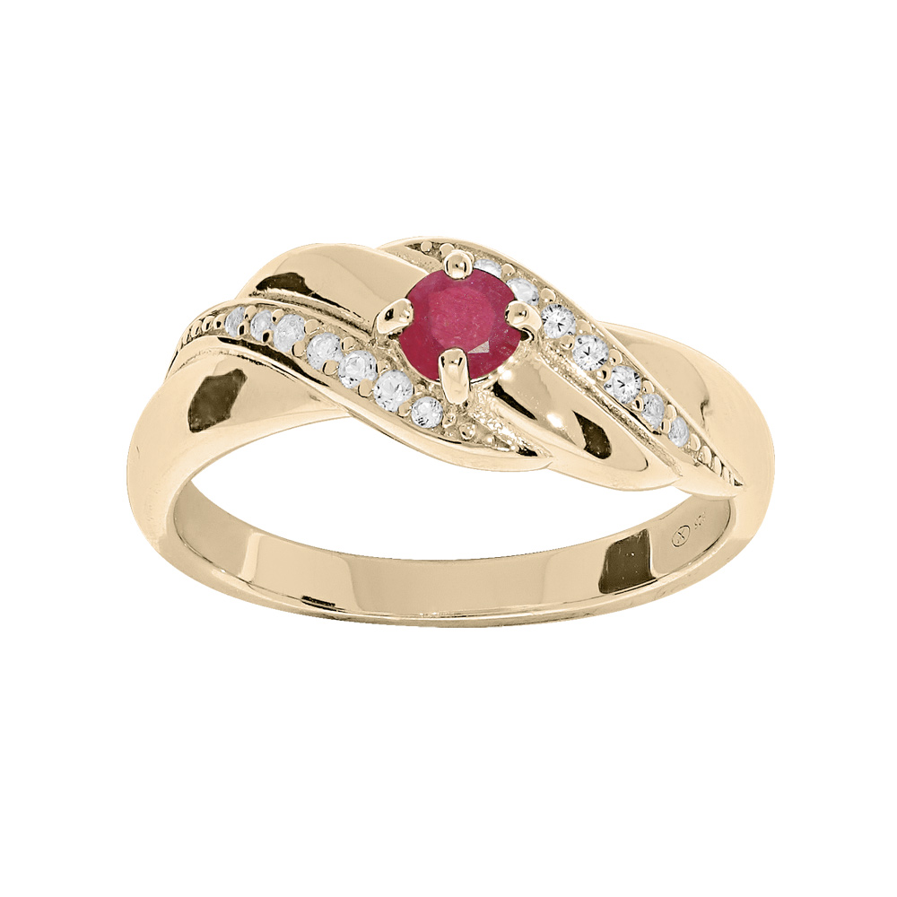 Bague en plaqu� or oxydes roses et rails d\'oxydes blancs sertis - Vue 1