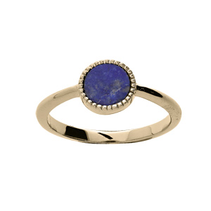 Bague en plaqu or pastille cisele 8mm avec pierre Lapis Lazuli vritable - Vue 1