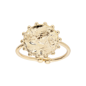 Bague en plaqué or pastille soleil froissé - Vue 1