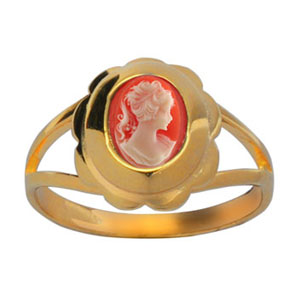 Bague en plaqué or petit Camée rose vif contour pétales - Vue 1