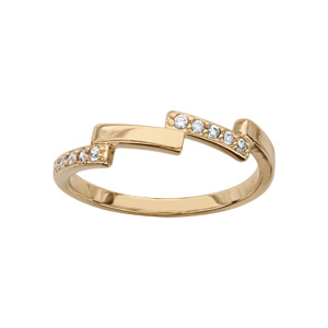 Bague en plaqué or petites barrettes successives et alternées lisses et ornées d\'oxydes blancs sertis - Vue 1