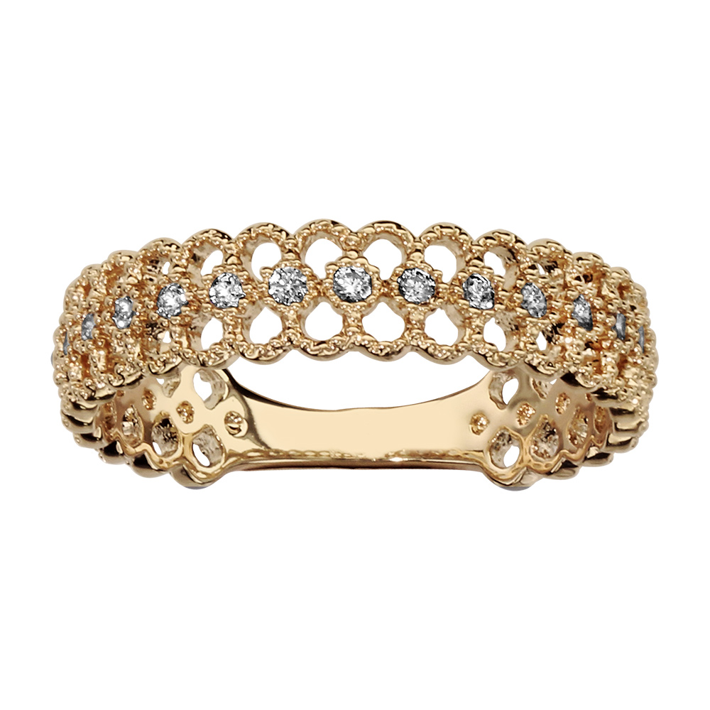 Bague en plaqu� or petits infinis r�p�t�s et oxydes blancs sertis - Vue 1