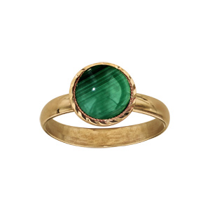 Bague en plaqu or pierre Malachite vritable ronde - Vue 1