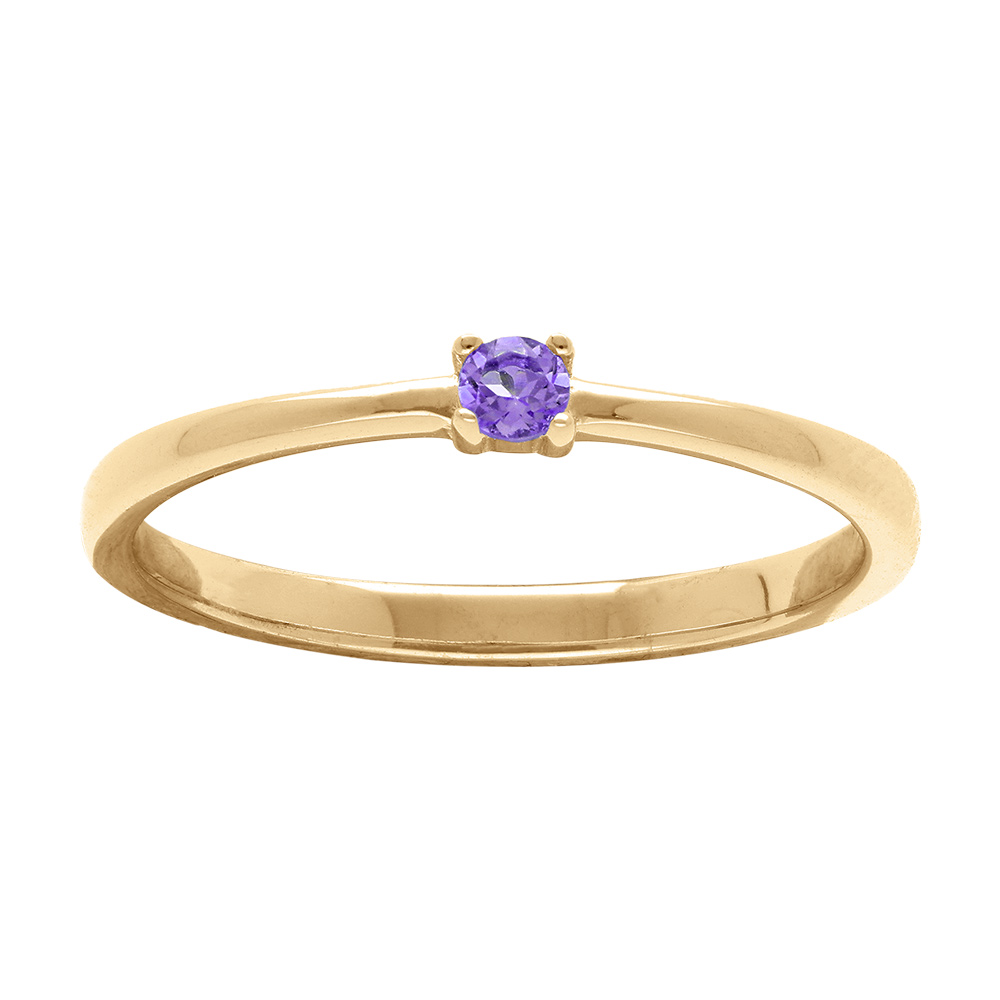 Bague en plaqué or pierre véritable Améthyste 2,5mm