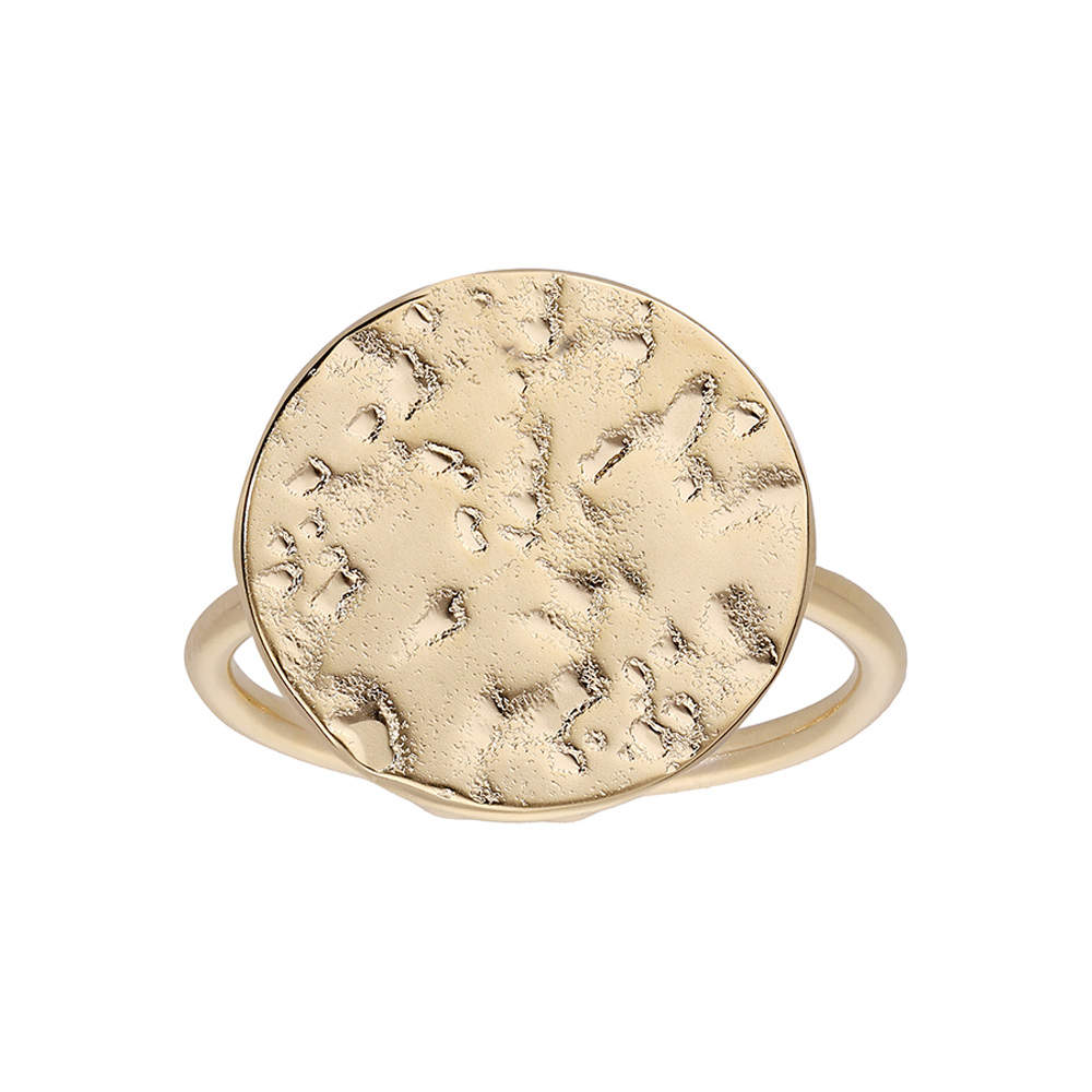 Bague en plaqu� or plateau rond 14mm antique et martel� mate r�glable - Vue 1
