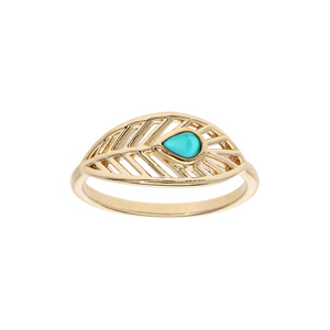 Bague en plaqué or plume avec pierre couleur turquoise - Vue 1