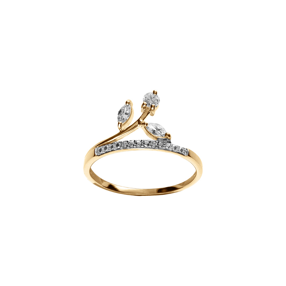 Bague en plaqu or rail oxydes blancs sertis et trois navettes oxydes blancs - Vue 1