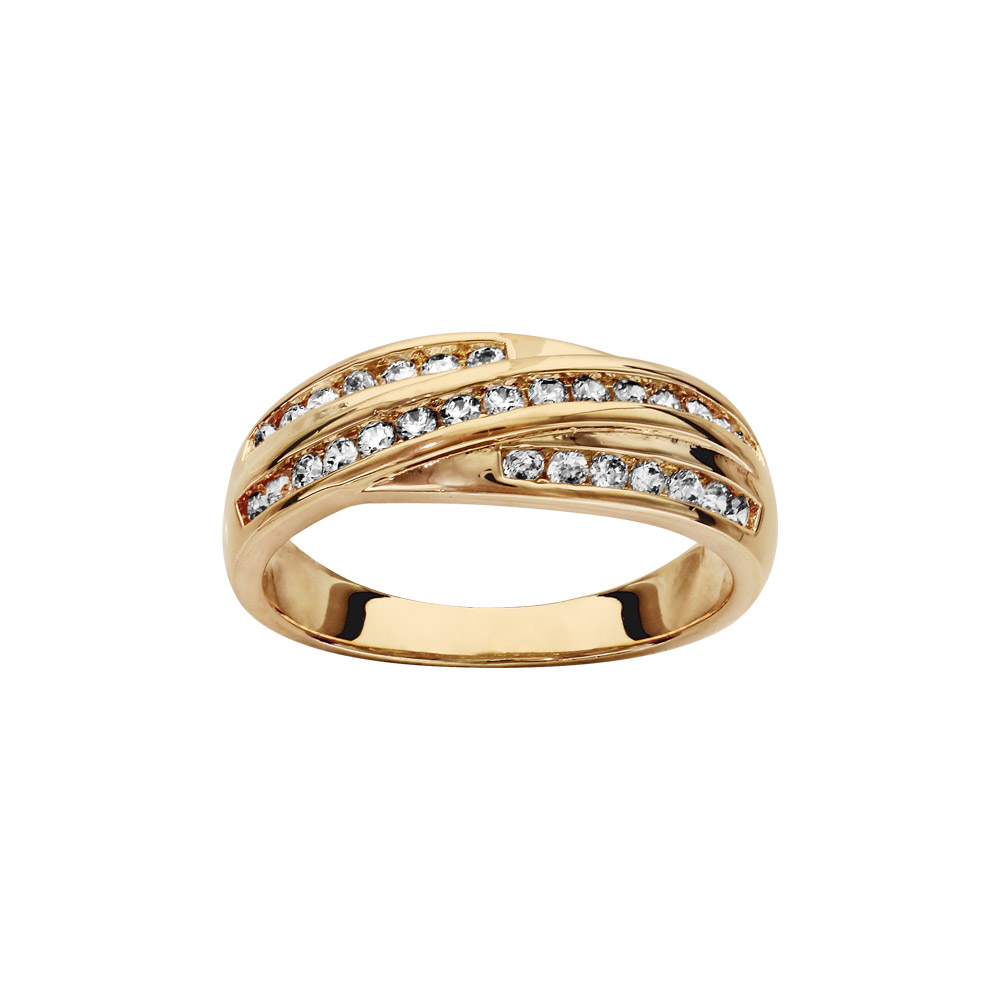 Bague en plaqu or 3 rails d\'oxydes blancs sertis entremls - Vue 1