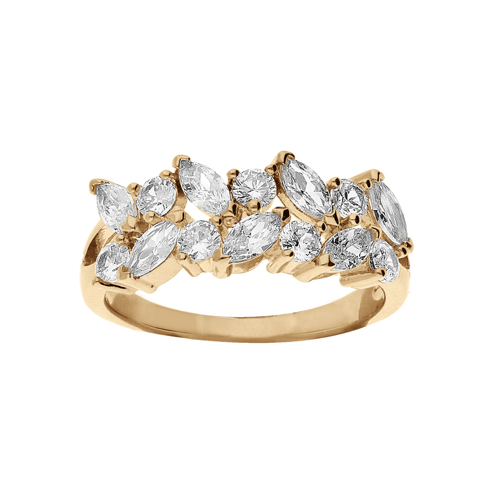 Bague en plaqu or rangs de navettes d\'oxydes blancs sertis - Vue 1