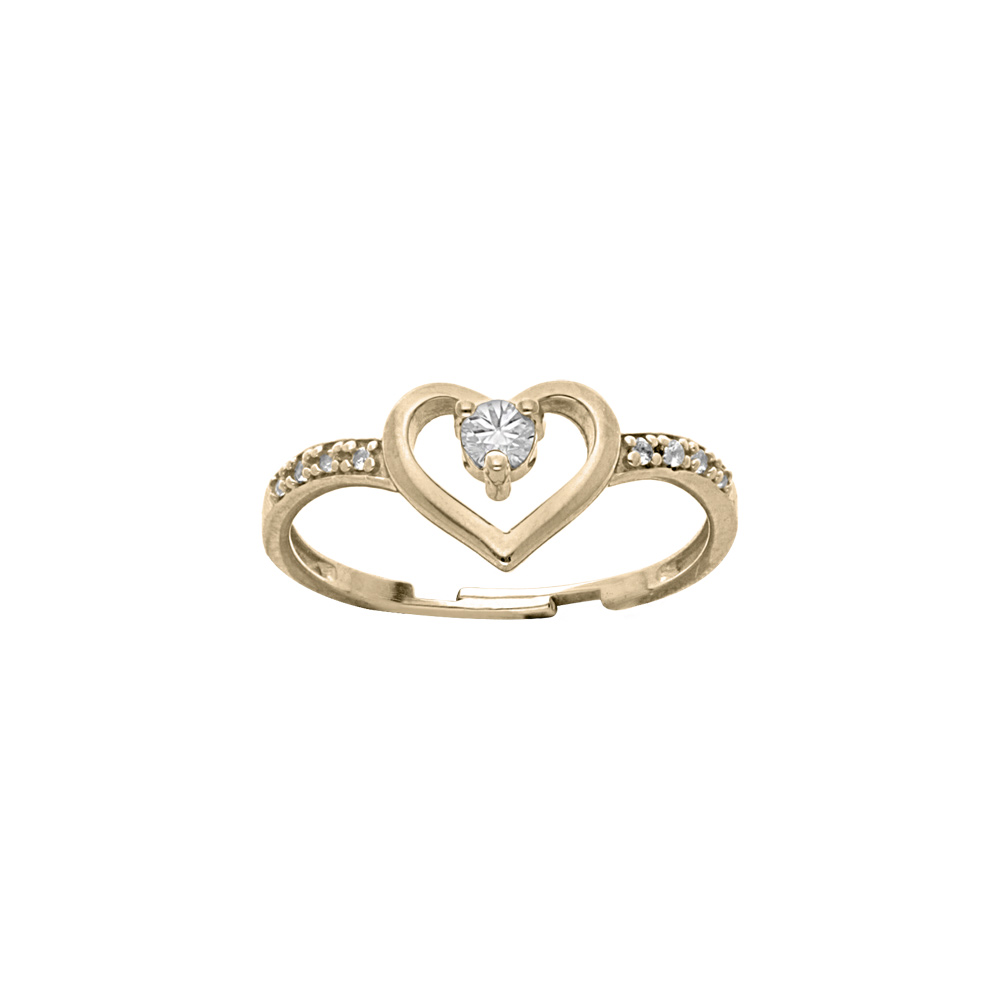 Bague en plaqu� or r�glable motif coeur avec oxyde blanc sertis (r�glable 46.48.50) - Vue 1