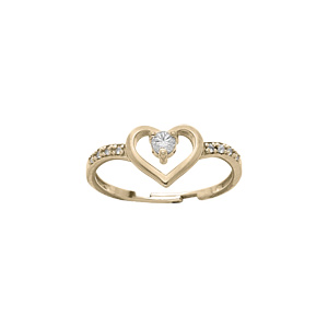 Bague en plaqu or rglable motif coeur avec oxyde blanc sertis (rglable 46.48.50) - Vue 1