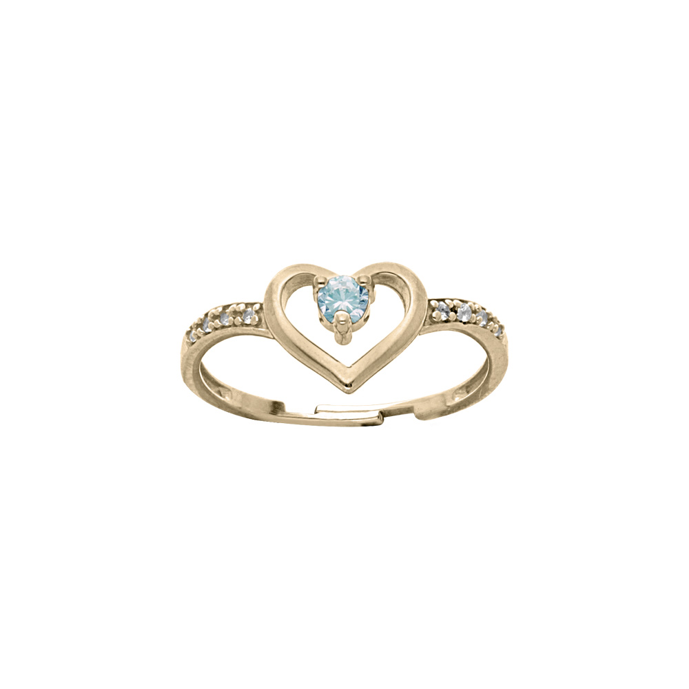 Bague en plaqu or rglable motif coeur avec oxyde bleu et blancs sertis (rglable 46.48.50) - Vue 1