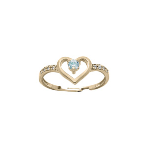 Bague en plaqu or rglable motif coeur avec oxyde bleu et blancs sertis (rglable 46.48.50) - Vue 1